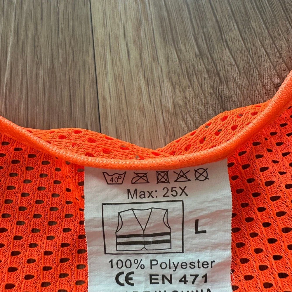 Hi-Vis Orange Mesh Safety Vest Reflective Striped Zipper Pockets EN 471 Large - Picture 3 of 5